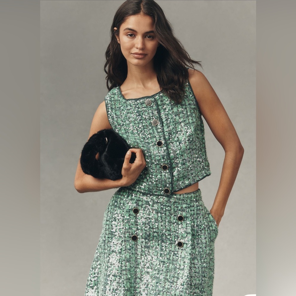 Maeve Sequin Tweed Vest